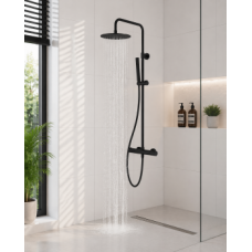 Vema Thermostatic Shower Column w/Fixed Head & Riser - Matt Black