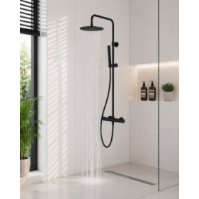 Vema Thermostatic Shower Column w/Fixed Head & Riser - Matt Black Vema Thermostatic Shower Column w/Fixed Head & Riser - Matt Black