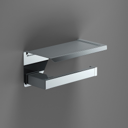 Origins Living S Cube Toilet Roll Holder with Shelf - Chrome 173938 Bathroom Wall Accessories