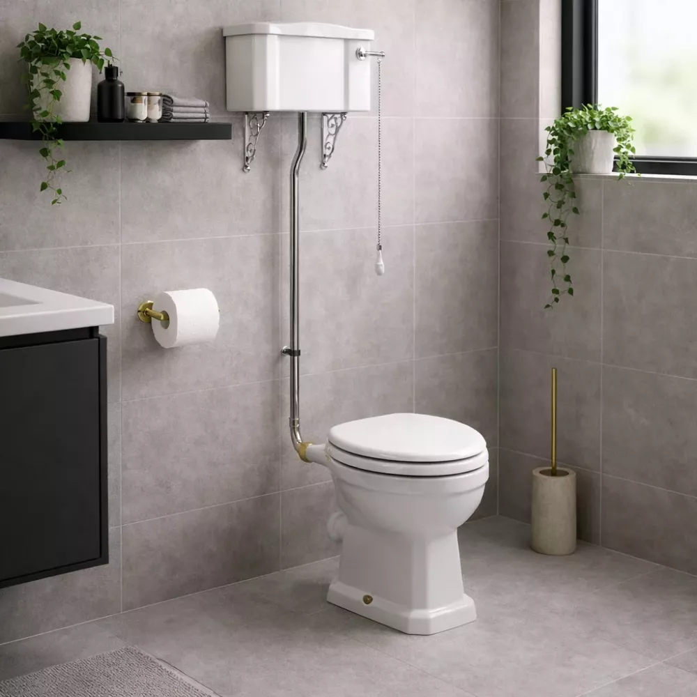 High Level Cistern  Flush Pipe Kit  Pan & Seat DIPTP0184 Sherbourne High Level WC & Soft Close Seat