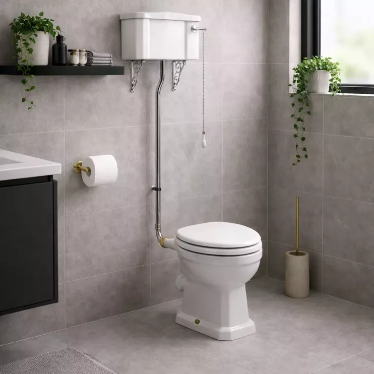 Sherbourne High Level WC & Satin White Wood Effect Seat
