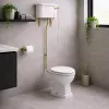 High Level Cistern  Flush Pipe Kit  Pan & Seat DIPTP0384 Sherbourne High Level WC & Satin White Wood Effect Seat w/Br.Brass Finishes