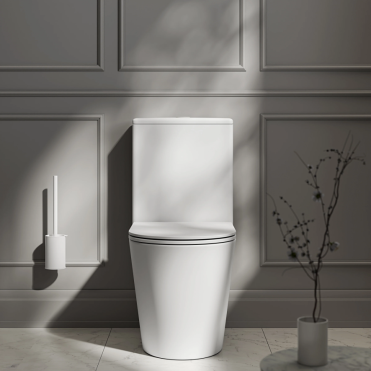 Lily Rimless Short Projection Close Coupled Open Back WC & Soft Close Seat