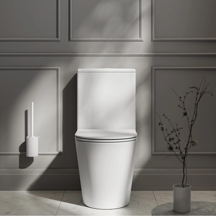 Lily Rimless Short Projection Close Coupled Open Back WC & Soft Close Seat