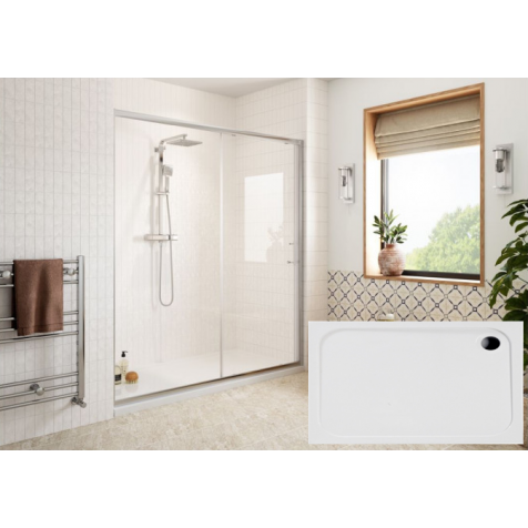 Classix 1000x700mmx 6mm Glass  Easy-Fit Sliding Door & 45mm Tray Pack - Chrome