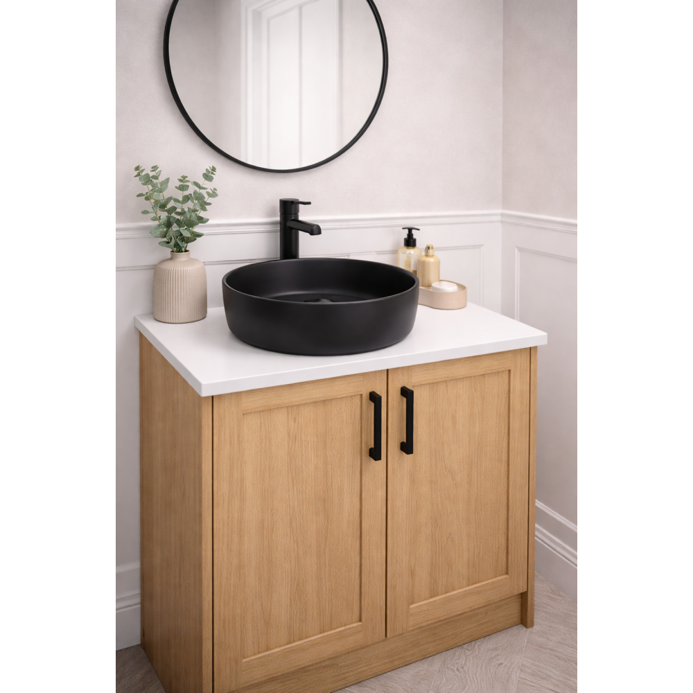 Luxey 355mm Ceramic Round Washbowl & Waste - Matt Black