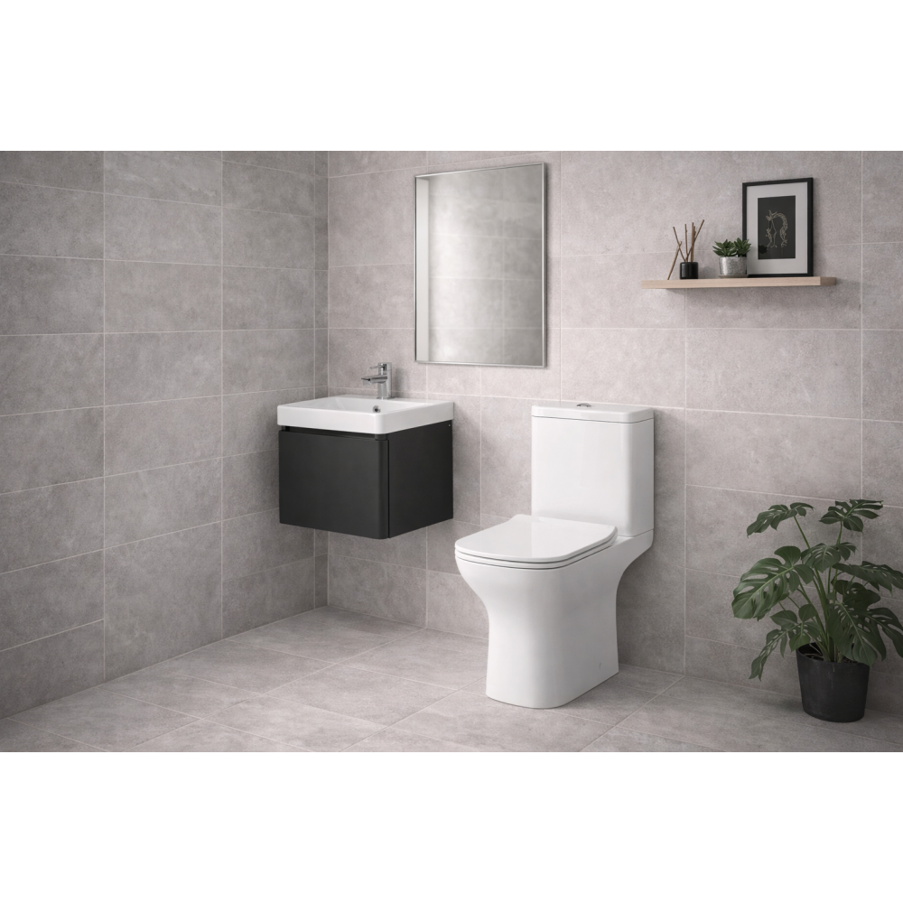 Cosmos 500mm Basin Unit & Rimless Close Coupled WC Pack - Matt Black
