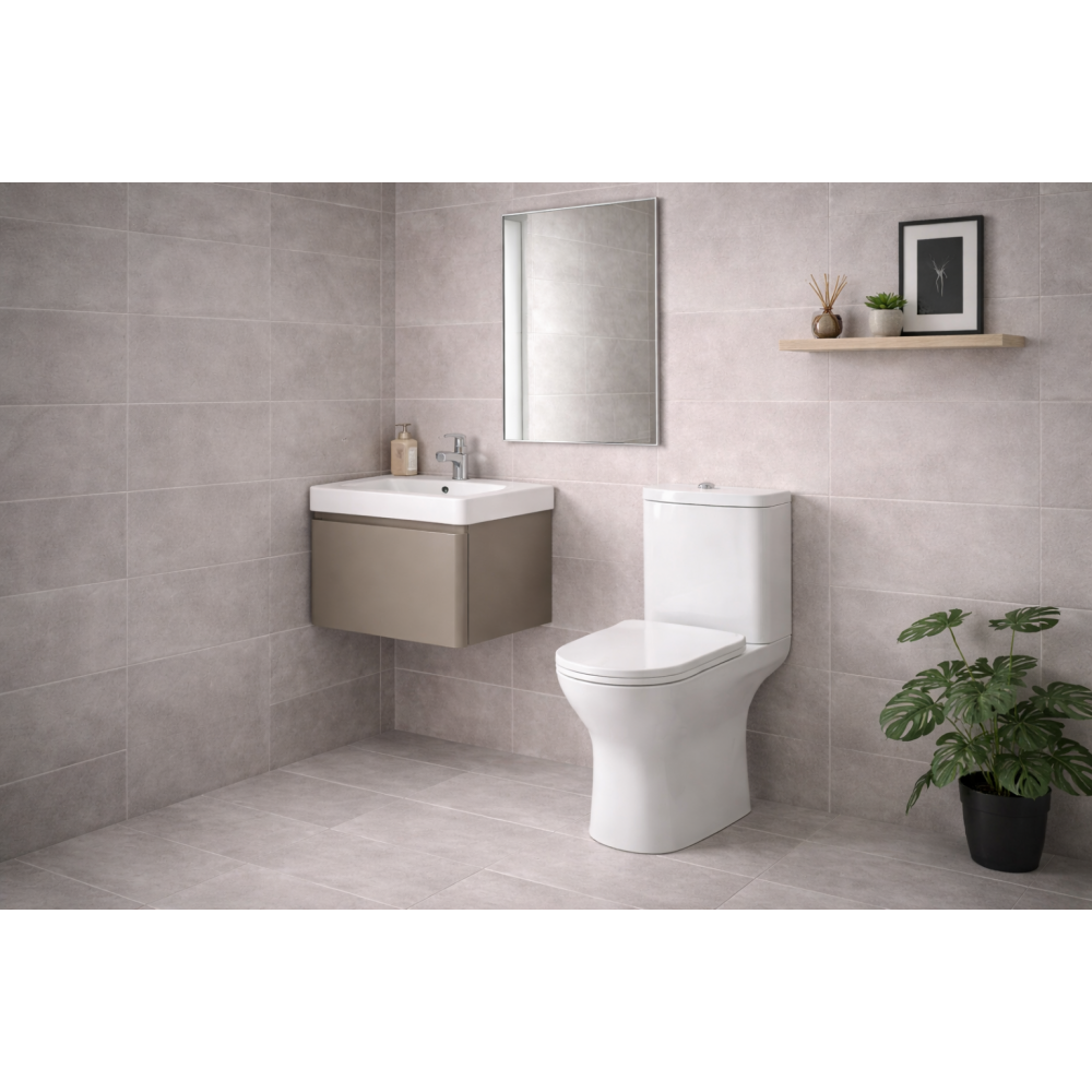 Cosmos 500mm Basin Unit & Rimless Close Coupled WC Pack - Matt Latte