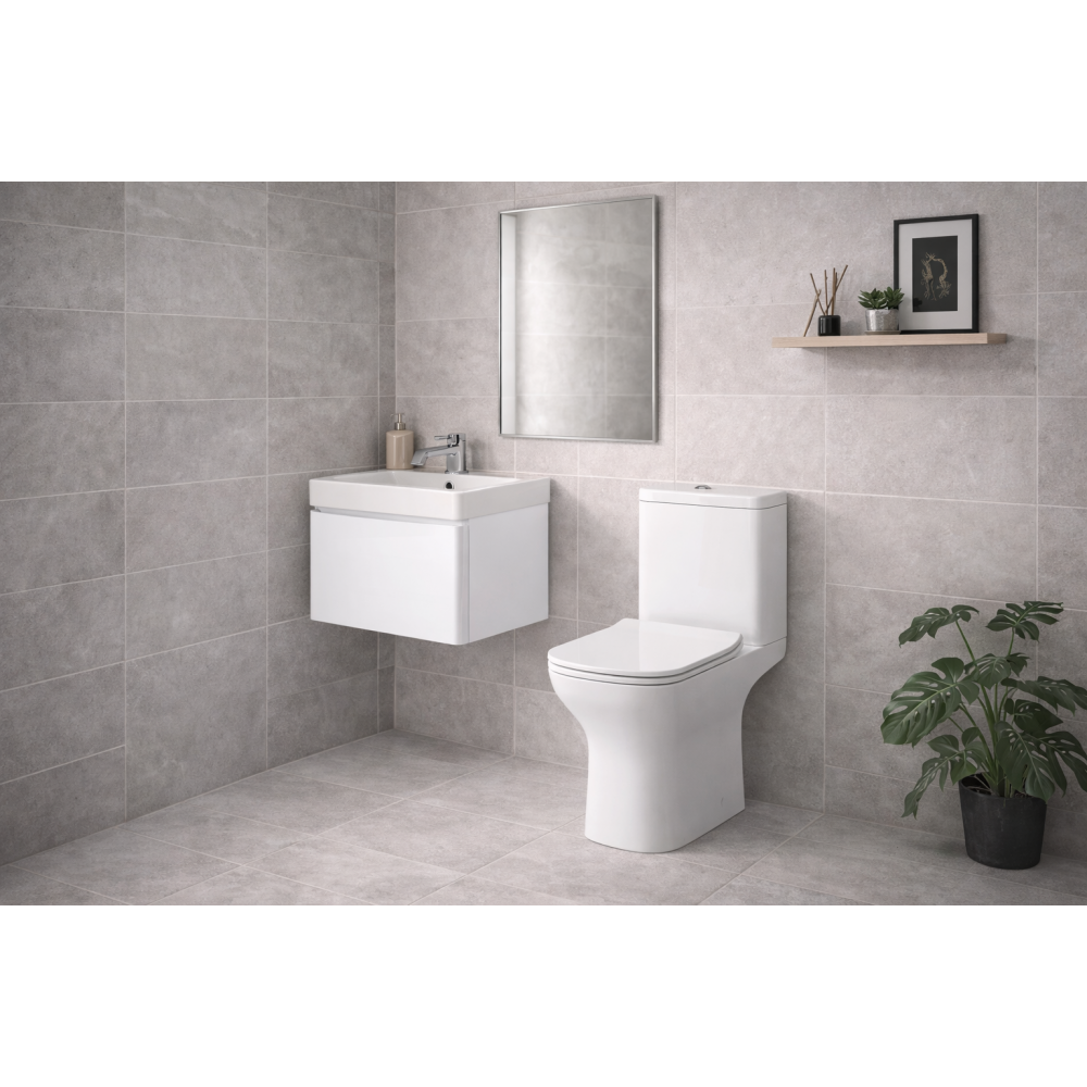 Cosmos 500mm Basin Unit & Rimless Close Coupled WC Pack - Matt White