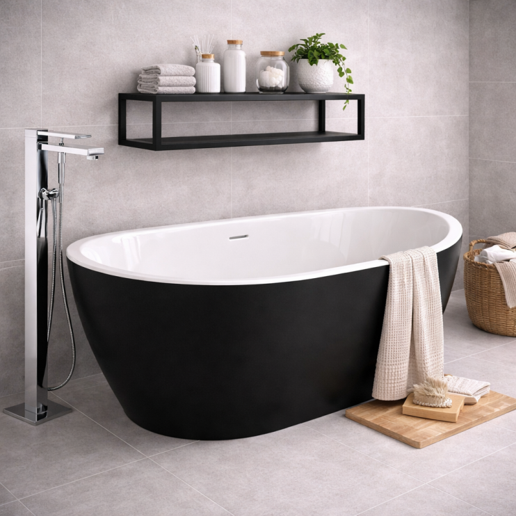 Harlesden Freestanding 1655x745x580mm 0TH Bath - Matt Black Harlesden Freestanding 1655x745x580mm 0TH Bath - Matt Black