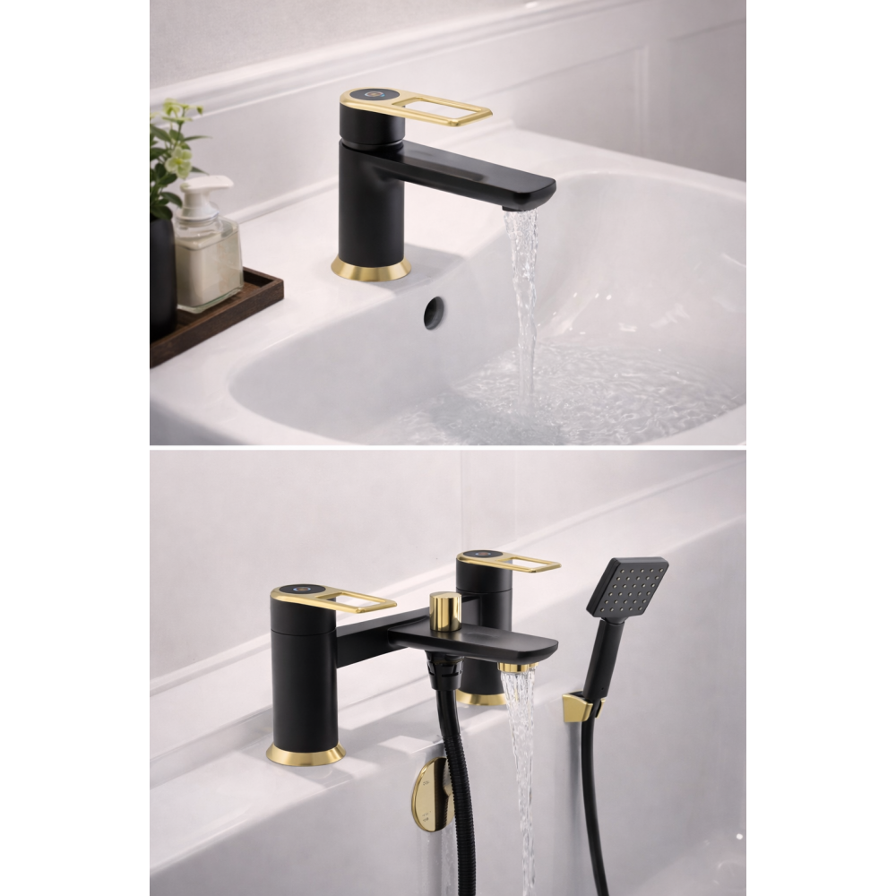 Abode Levarto Basin/Shower mixer Tap Set 3 - Matt Black & Brass