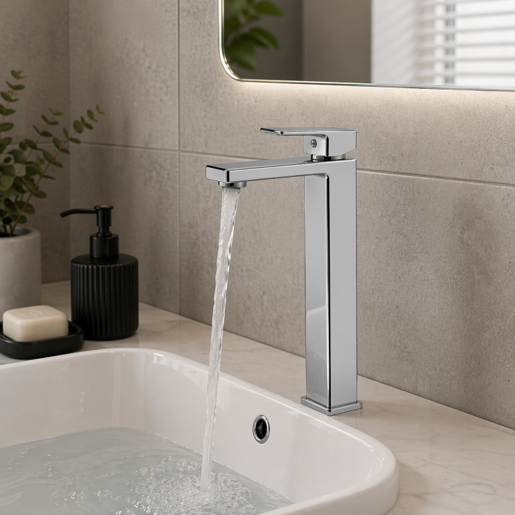 Vema Lys Tall Basin Mixer - Chrome Bathroom Taps