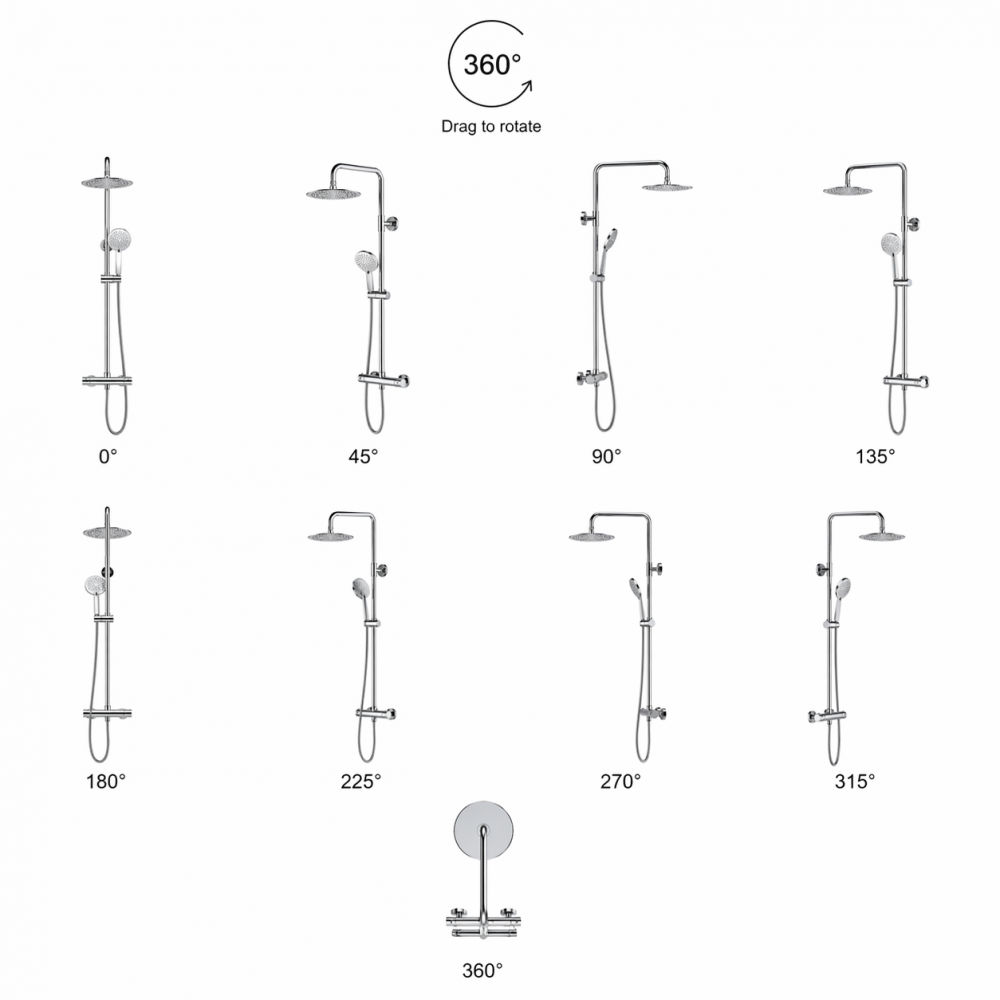 Columns Showers Chrome DICM0586 Aurora Round Thermostatic Bar Mixer w/Riser Kit - Chrome