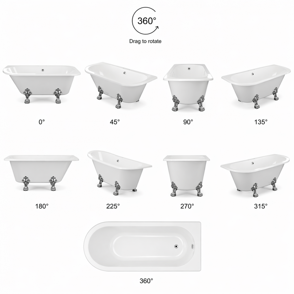 Finchley Freestanding Back To Wall 1700x800x600mm 2TH Bath w/Feet - White