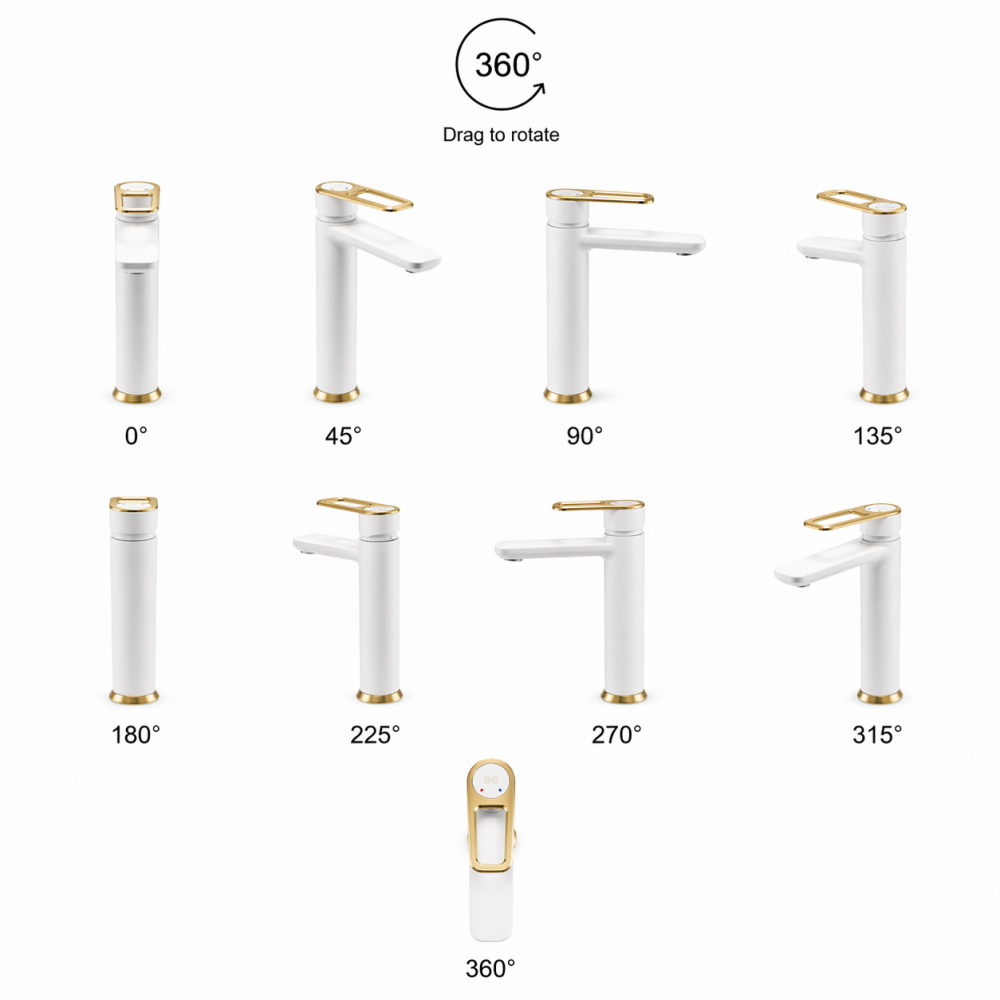 Abode Levarto Tall Basin Mixer - Matt White & Brass