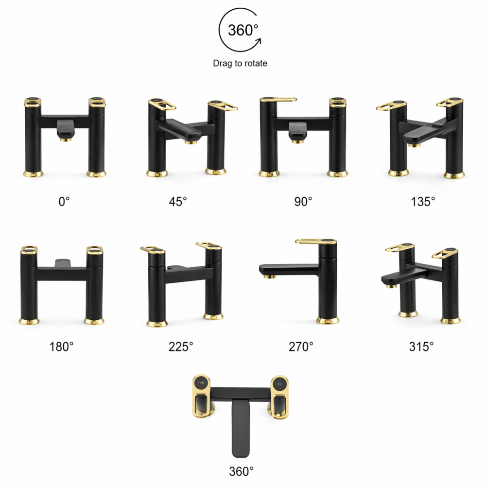 Abode Levarto Deck Mounted Bath Filler - Matt Black & Brass