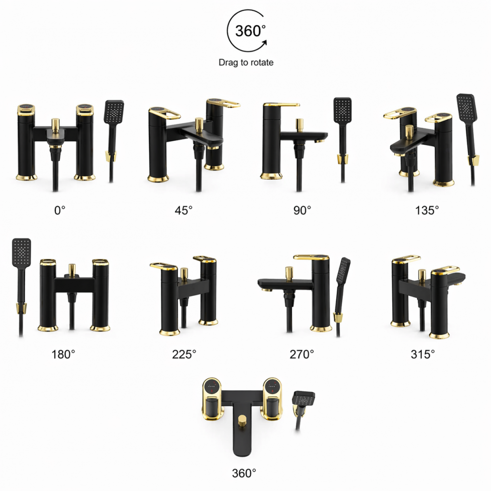 Abode Levarto Deck Mounted Bath Shower Mixer - Matt Black & Brass