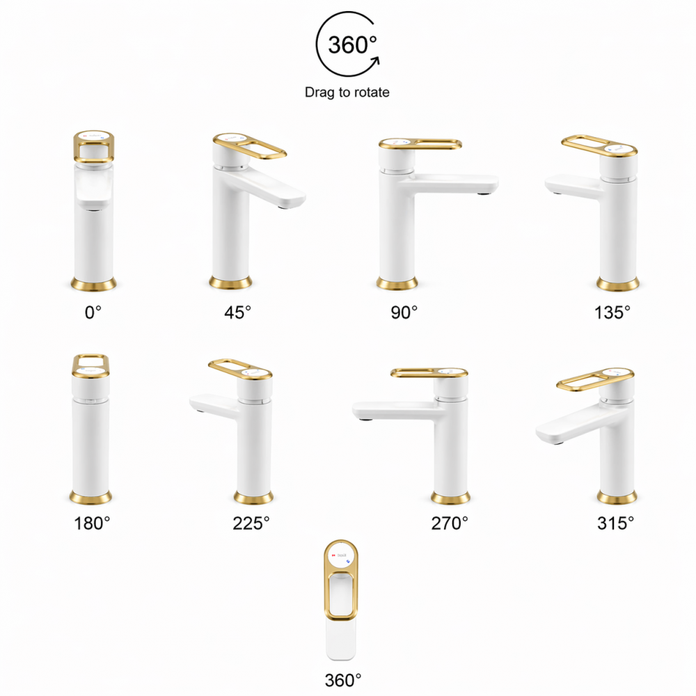 Abode Levarto Basin Mixer - Matt White & Brass