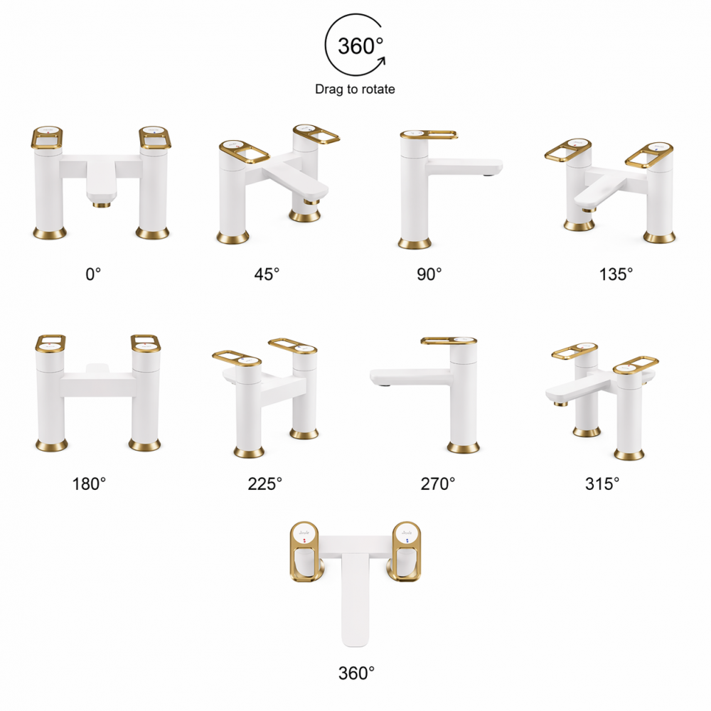 Abode Levarto Deck Mounted Bath Filler - Matt White & Brass