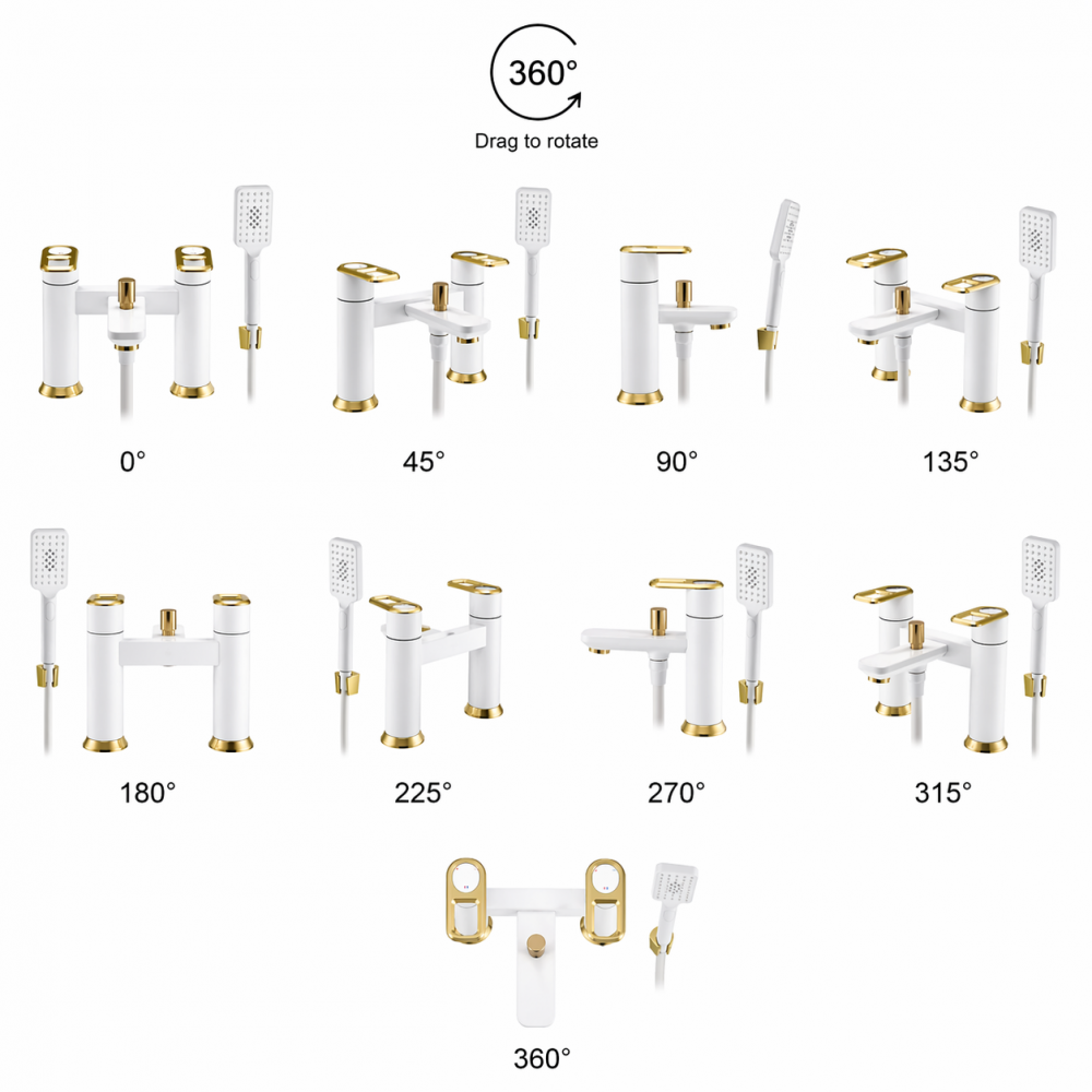 Abode Levarto Deck Mounted Bath Shower Mixer - Matt White & Brass