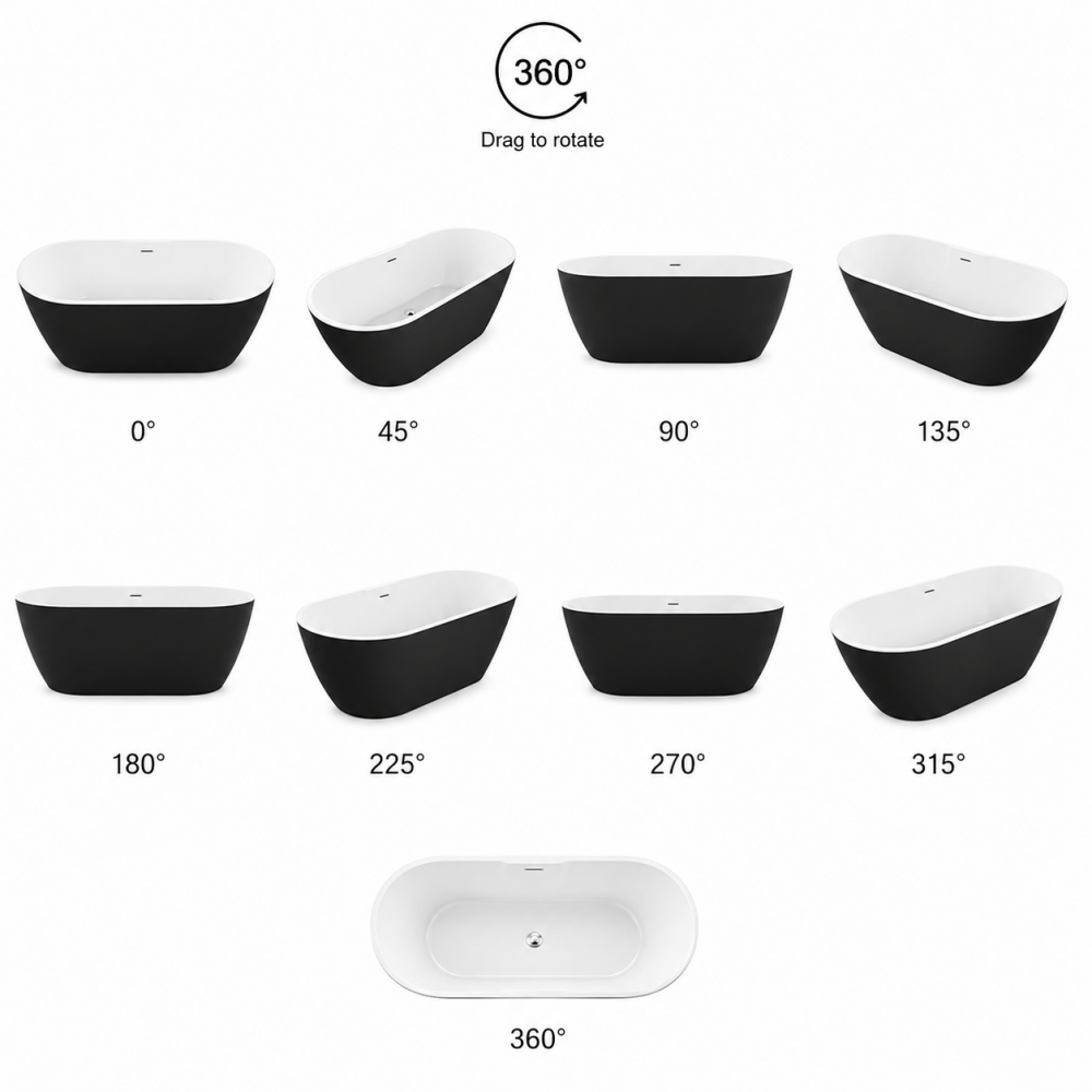 Harlesden Freestanding 1655x745x580mm 0TH Bath - Matt Black