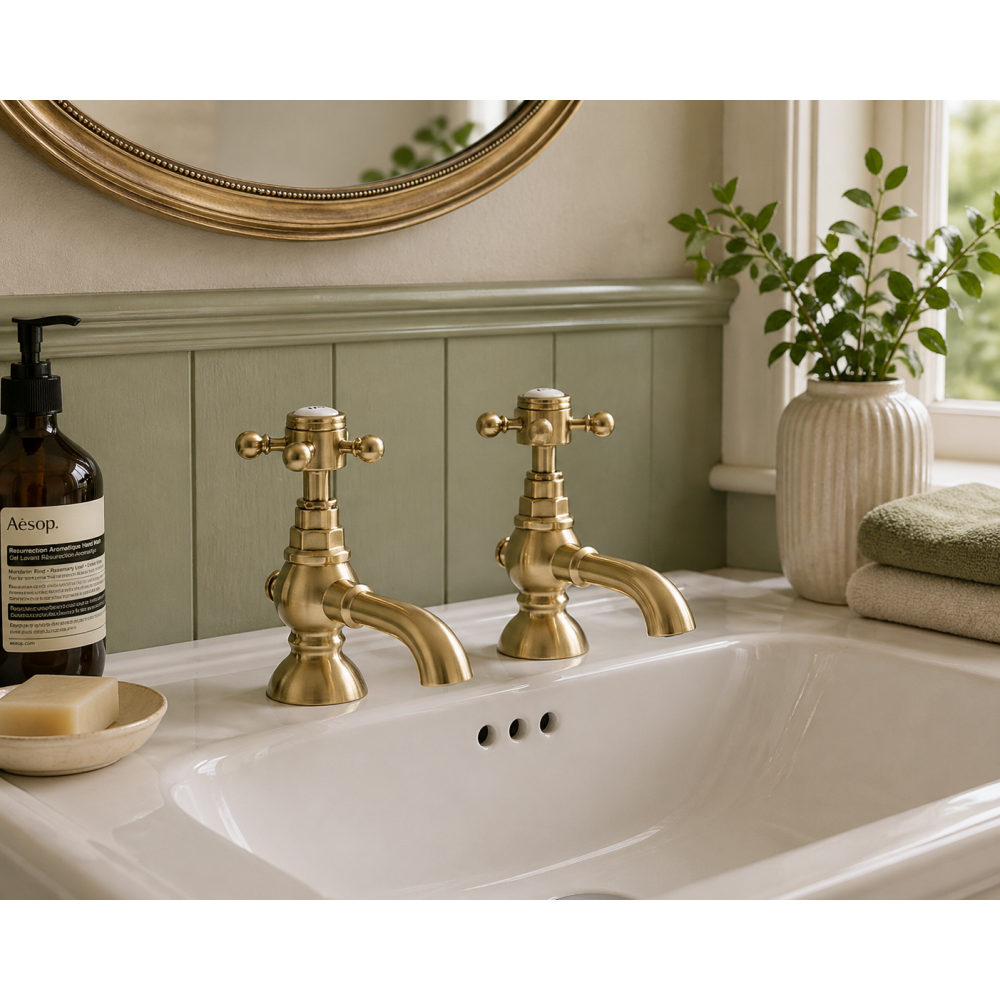 Abode Sentiment Basin Pillar Taps - Brushed Brass