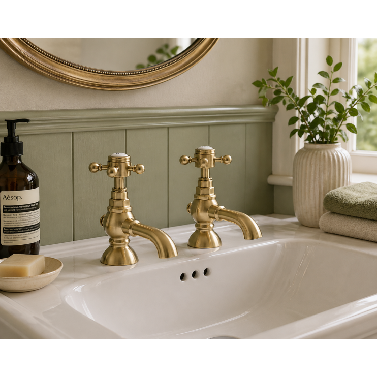 Abode Sentiment Basin Pillar Taps - Brushed Brass