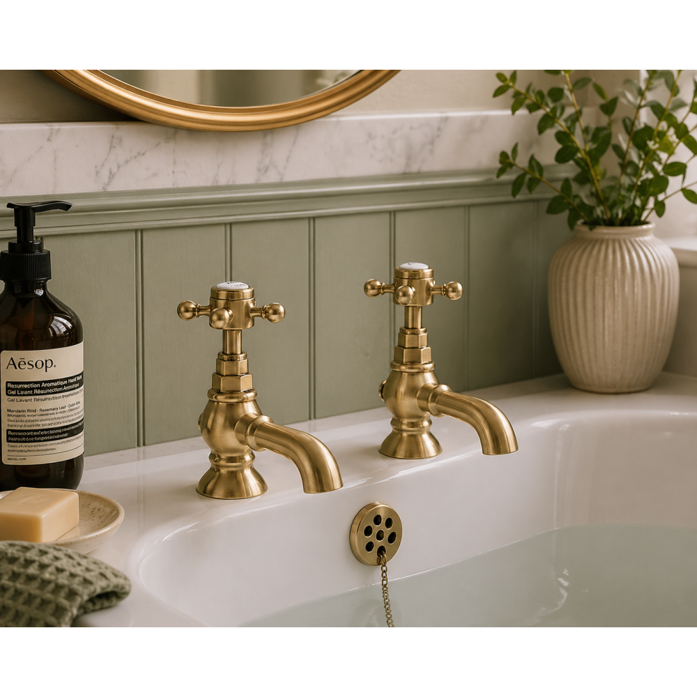 Abode Sentiment Bath Pillar Taps - Brushed Brass
