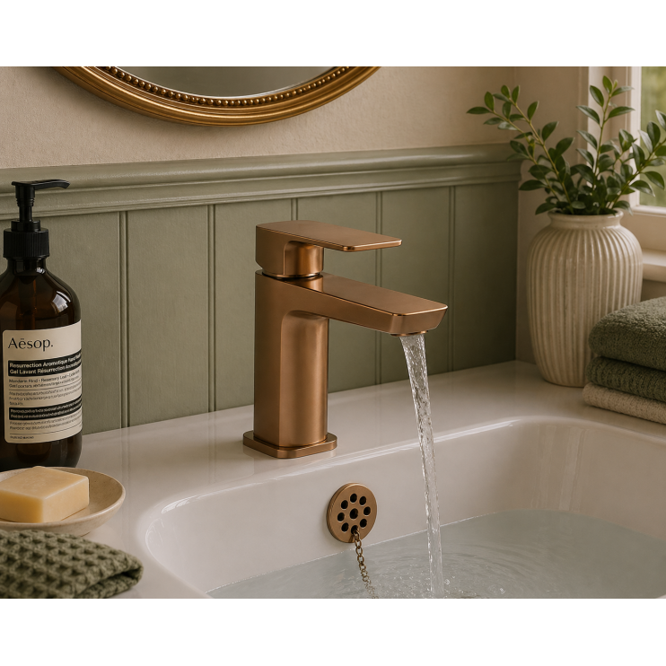 Berio Basin Mixer & Waste - Brushed Bronze Bathroom Taps