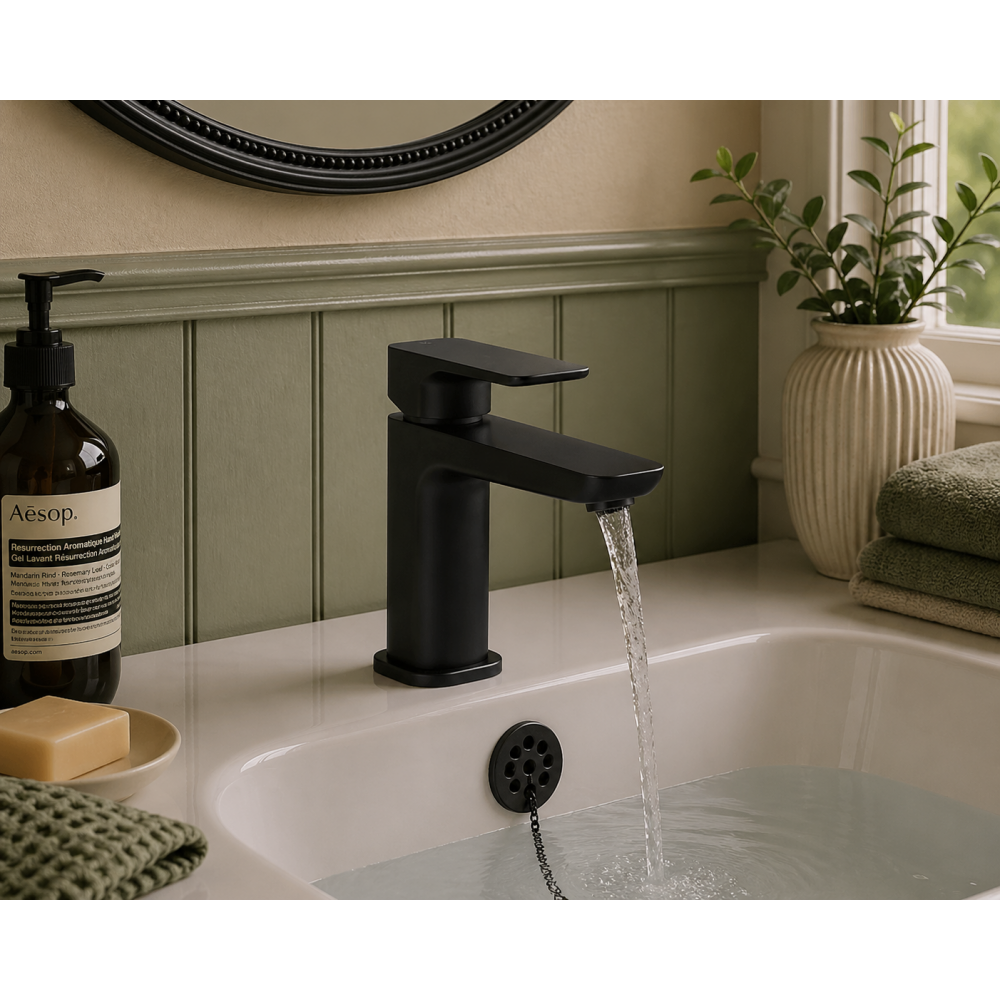 Berio Basin Mixer & Waste - Matt Black Bathroom Taps