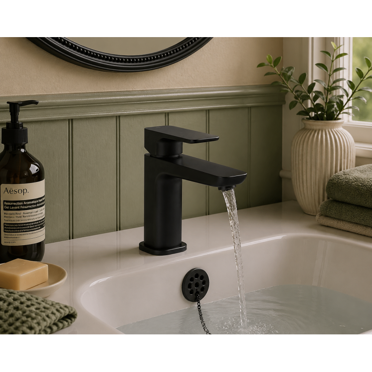 Berio Basin Mixer & Waste - Matt Black Bathroom Taps