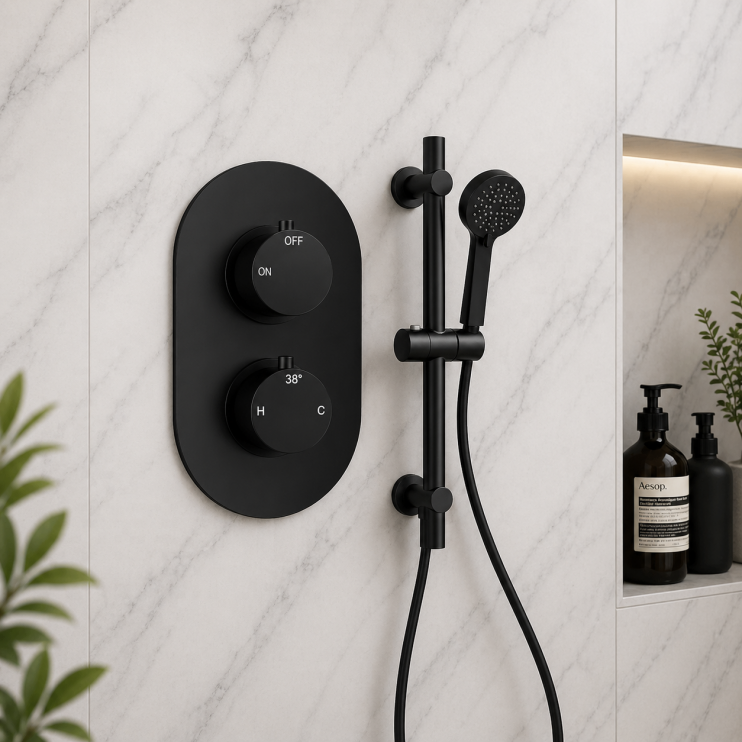 Aurora Round Shower Valve & Kit Pack 2 - Matt Black