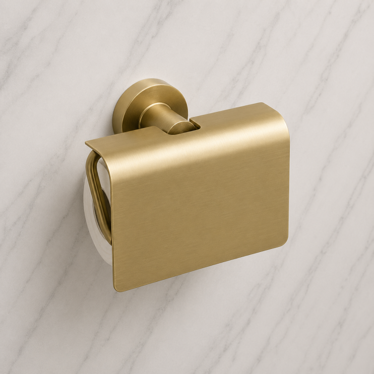 Origins Living Tecno Project Toilet Roll Holder with Flap - Brushed Brass 201808