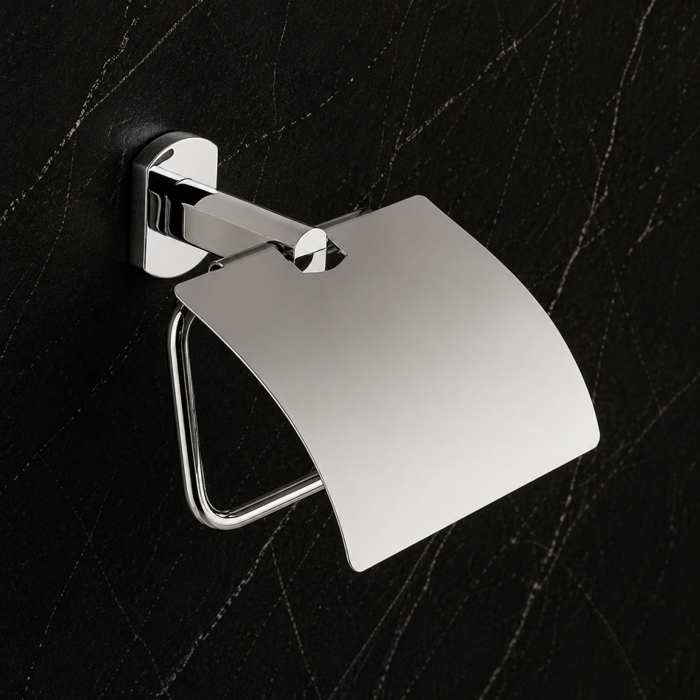 Origins Living Edera Plus Toilet Roll Holder with Flap - Chrome EP25-13 Bathroom Wall Accessory