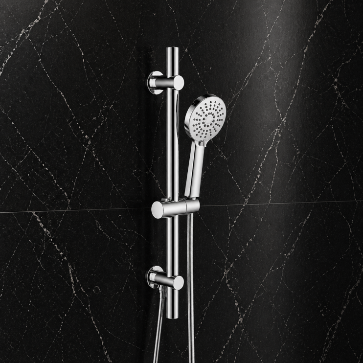 Aurora Round Riser Rail Kit w/Elbow & 3 Mode Handset - Chrome