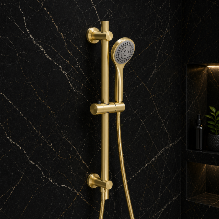 Aurora Round Riser Rail Kit w/Elbow & 3 Mode Handset - Brushed Brass