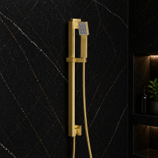 Cosmic Square Riser Rail Kit w/Elbow & Handset - Brushed Brass