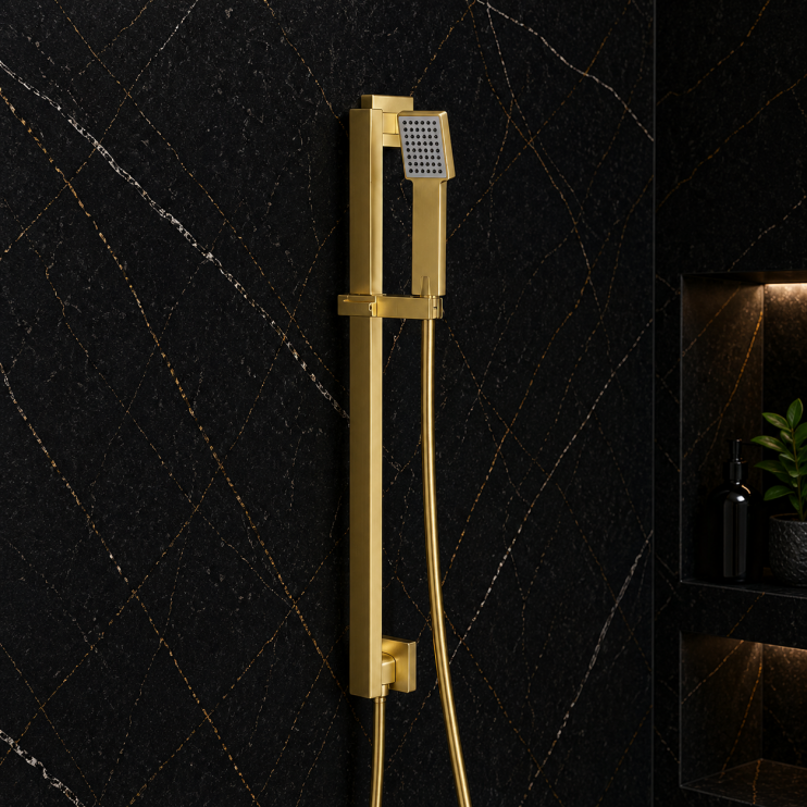 Cosmic Square Riser Rail Kit w/Elbow & Handset - Brushed Brass