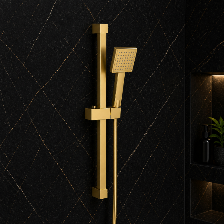 Square Slider Rail Kit & Single Mode Handset - Brushed Brass