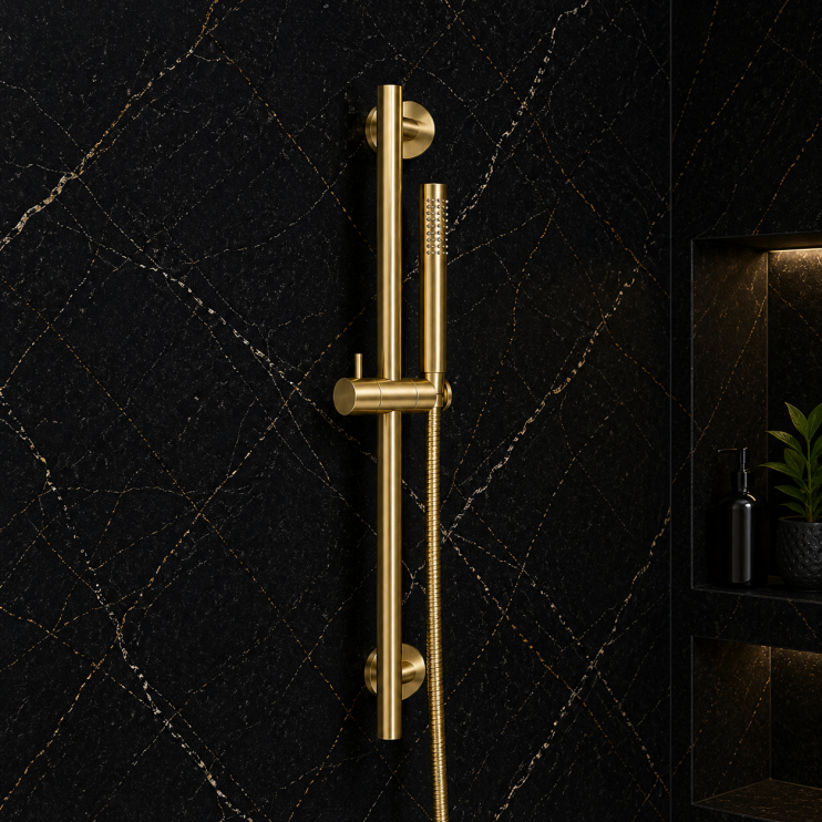 Vema Tiber Riser  Handset & Hose Set - Brushed Brass
