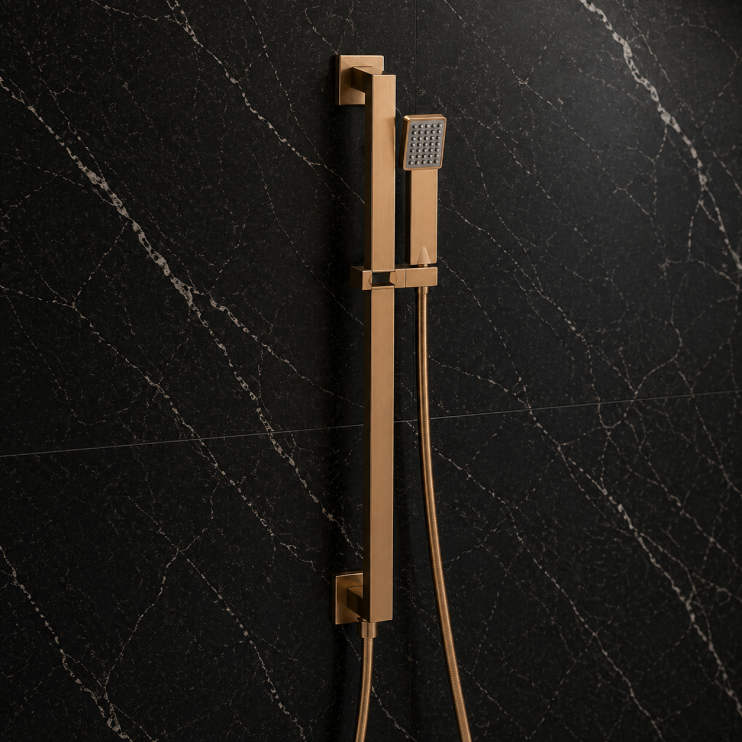 Cosmic Square Riser Rail Kit w/Elbow & Handset - Brushed Bronze