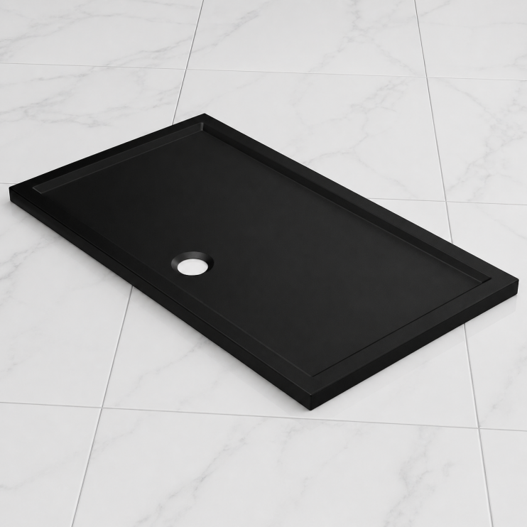 40mm Low Profile 1000x800mm Rectangular Tray & Waste - Matt Black