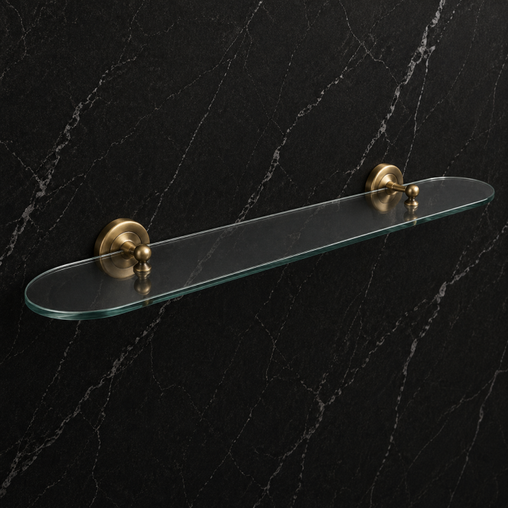 Origins Living Albany Glass Shelf - Aged Brass ALB-120060-AB Bathroom Wall Fitting