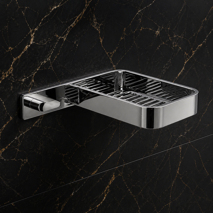 Origins Living Il Giglio Corner Shower Basket with Hooks - Chrome A919-13 Bathroom Accessory