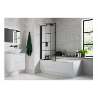 800x1400mm Square Grid Bath Screen (6mm) - Black