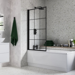 800x1400mm Square Grid Bath Screen (6mm) - Black