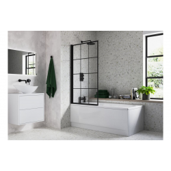 800x1400mm Square Grid Bath Screen (6mm) - Black