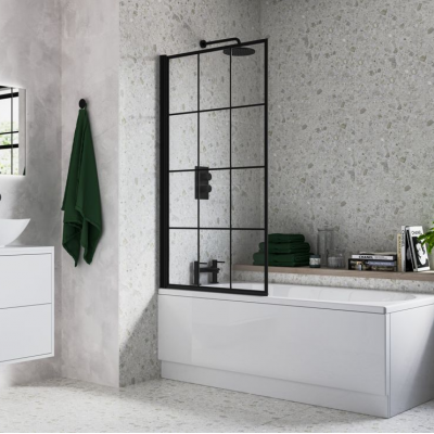 800x1400mm Square Grid Bath Screen (6mm) - Black