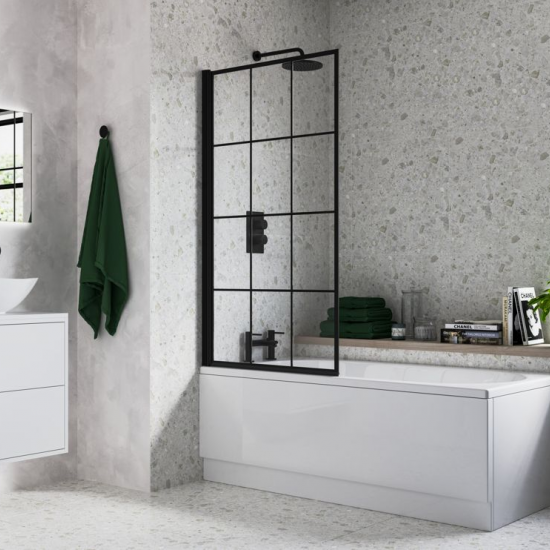 Bath Screen DIBS0130 800x1400mm Square Grid Bath Screen (6mm) - Black