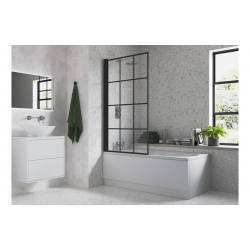 800x1500mm Single Straight Bath Screen (6mm) - Black Framed